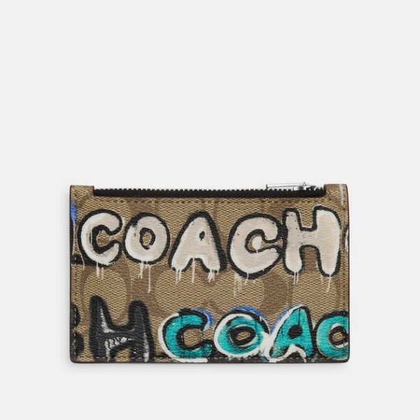 coach x mint + serf zip card case in signature canvas