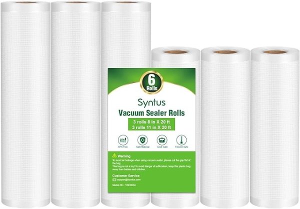 Vacuum Sealer Bags, 6 Pack 3 Rolls 11" x 20' and 3 Rolls 8" x 20' Commercial Grade Bag Rolls, Food Vac Bags for Storage, Meal Prep or Sous Vide