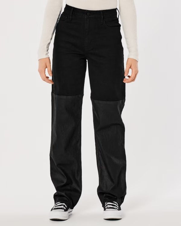 Ultra High-Rise Coated Black Dad Jeans