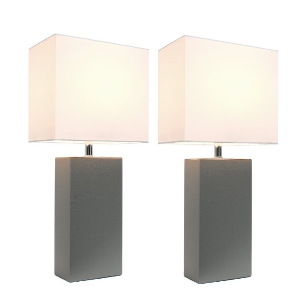 Porch & Den Fairway Grey/White Leather Modern Table Lamps (Set of 2)