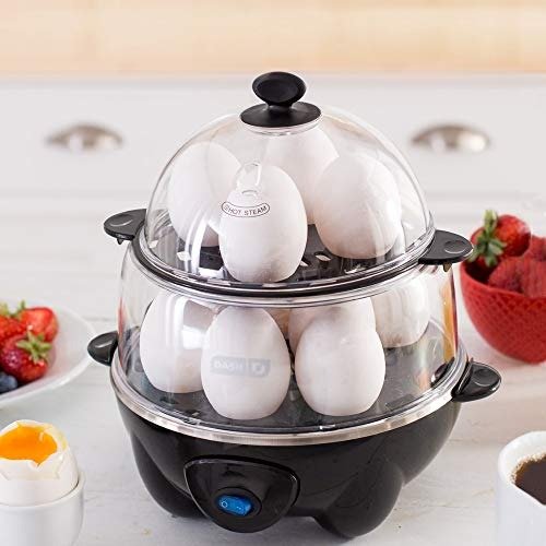 Dash DEC012BK Deluxe Rapid Egg Cooker Electric for for Hard Boiled, Poached, Scrambled, Omelets, Steamed Vegetables, Seafood, Dumplings & More 12 Capacity, with Auto Shut Off Feature Black
