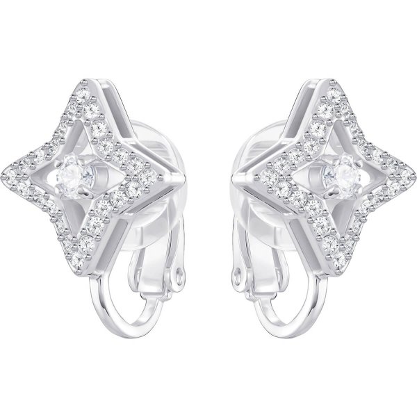 Sparkling Dance Star Clip Earrings, White, Rhodium plating by SWAROVSKI