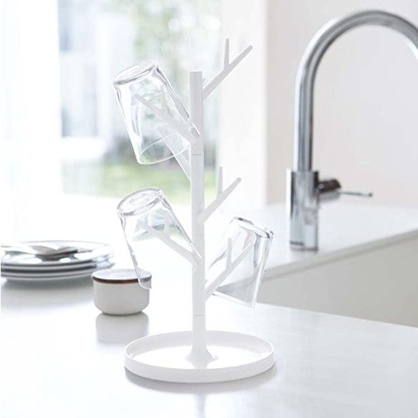 Branch Glass Stand-Tree Holder Cup Organizer, 13.40 x 6.30 x 6.30 inches, White