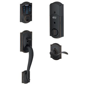 Schlage Camelot Connect Smart Lock with Alarm and Right Handed Accent Lever Handleset