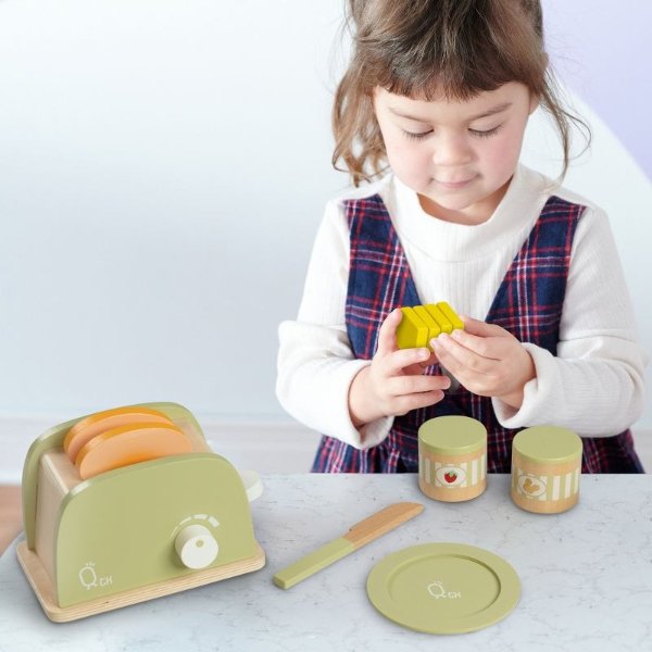 - Little Chef Frankfurt Wooden Toaster play kitchen accessories - Green- 11 pcs