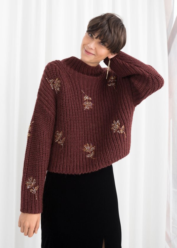 Beaded Floral Knit Sweater