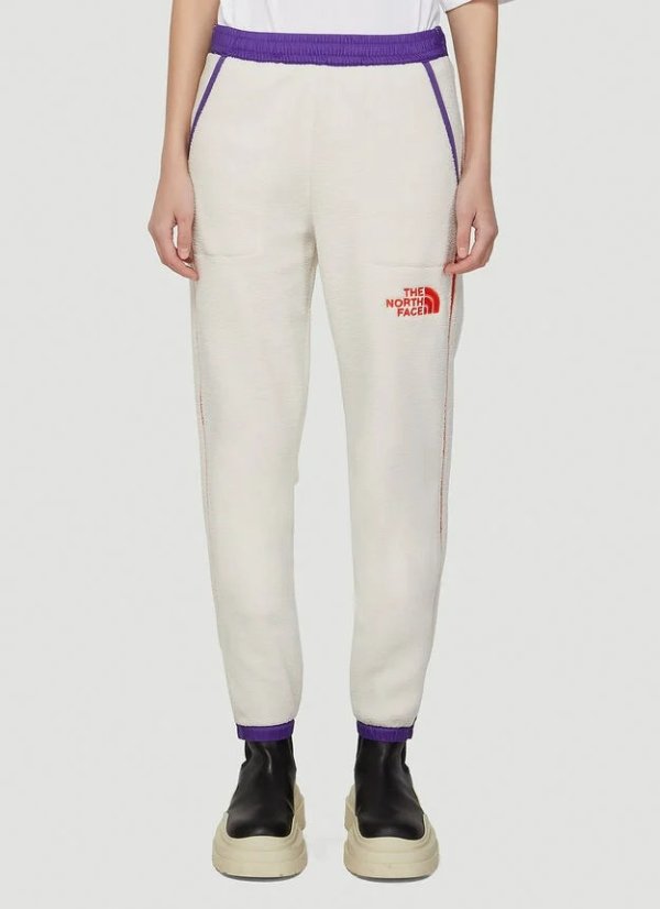 Colour Block Fleece Track Pants in White