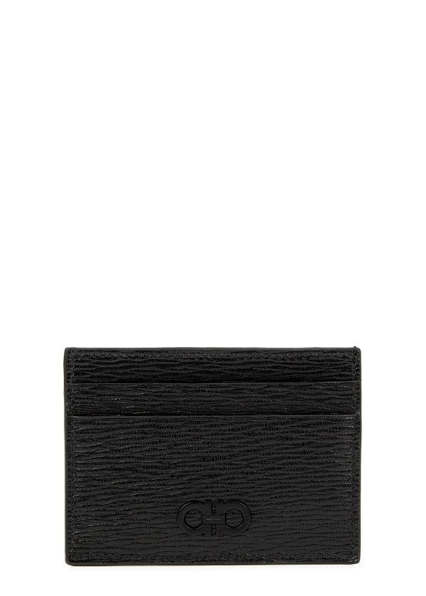 Gancio black leather card holder