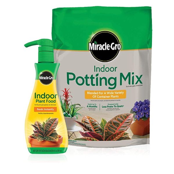Indoor Potting Mix (6 qt.) and Indoor Plant Food (8 oz.) - Bundle for Growing and Fertilizing Houseplants