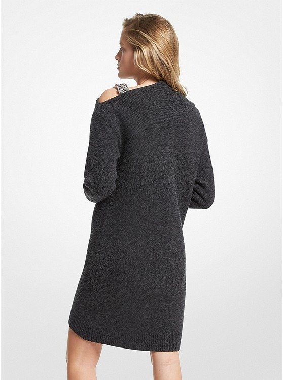 Curb Link Wool Blend Off-The-Shoulder Sweater Dress