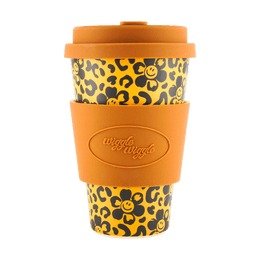 韩国WIGGLE WIGGLE 带盖竹制环保杯子 带盖咖啡杯原创设计感 小花 黄盖 400ml
