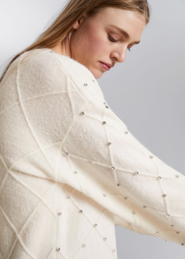 Rhinestone Embellished Wool Sweater