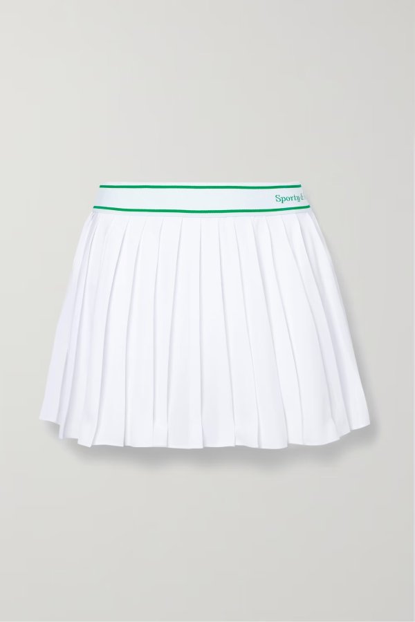 品牌标志印花喇叭弹力平纹布网球半身裙