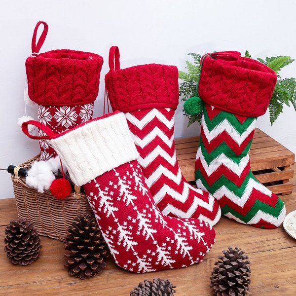 Christmas Ornament Knitted Socks Gift Candy Bag Christmas Tree Hanging Decorations