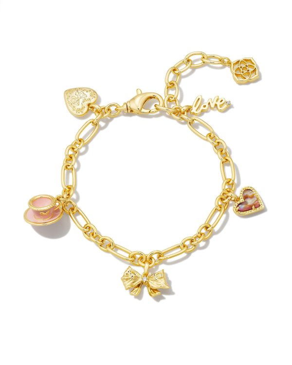 Kendra Scott x LoveShackFancy Gold Charm Bracelet in Pink Mix