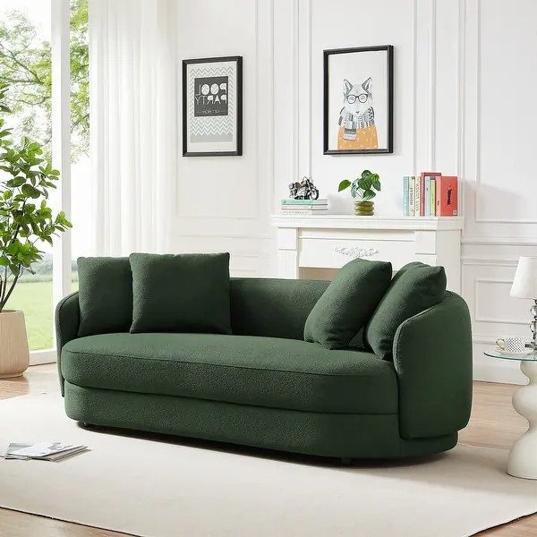 Haas Japandi Style Luxury Modern Boucle Fabric Curved Sofa - Olive Green