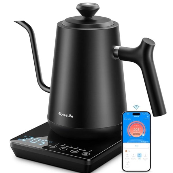 Smart WiFi Electric Kettle with LED Display, Variable Temperature Control, 0.8L, Alexa Compatible - Stainless Steel, Matte Black
