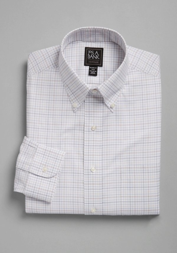 Traveler Collection Tailored Fit Button-Down Collar Newton Plaid Dress Shirt - Traveler Dress Shirts | Jos A Bank
