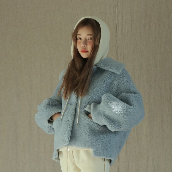 Wide Collar Fuzzy Button-Up Jacket