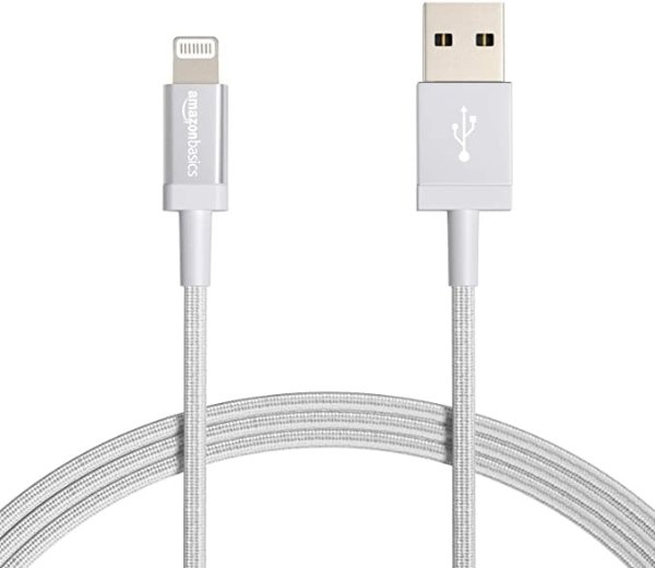 Nylon Braided Lightning to USB Cable - MFi Certified Apple iPhone Charger, Silver, 6-Foot (Durability Rated 4,000 Bends)