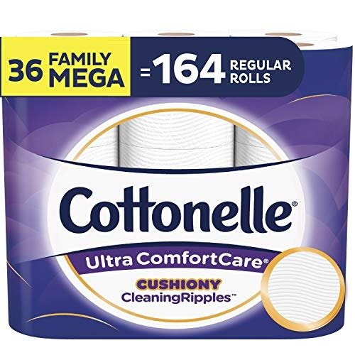 Ultra ComfortCare Toilet Paper with Cushiony CleaningRipples, Soft Biodegradable Bath Tissue, Septic-Safe, 36 Family Mega Rolls