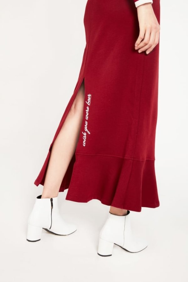 Grey Lab Drawstring Maxi Skirt With Ruffle Hem