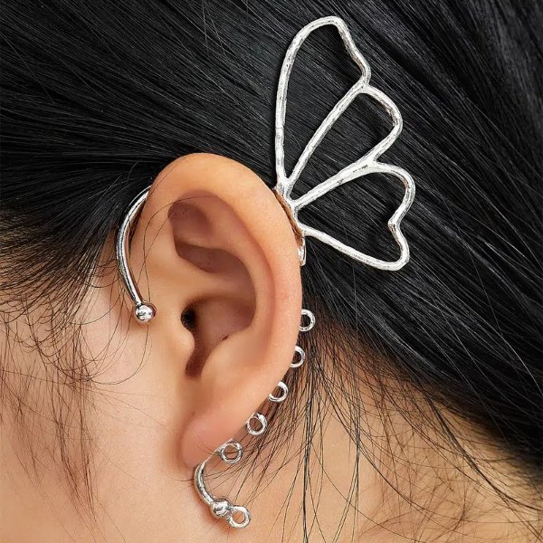 2 Silver Metal Dark Butterfly Earrings Halloween Fashion Elegant