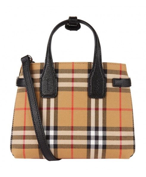 The Small Banner Bag in Leather with Vintage Check Pattern