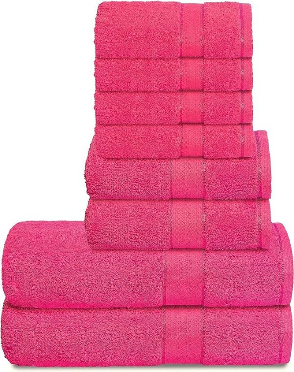 700 GSM Premium 8-Piece Towel Set - Contains 2 Bath Towels 30x54, 2 Hand Towels 16x28, 4 Wash Cloths 13x13 - Luxury Hotel & Spa Quality - Durable Ultra Soft Highly Absorbent - Hot Pink