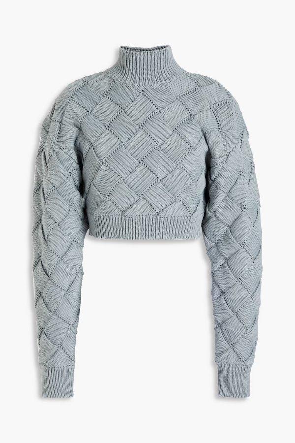 Cropped cutout knitted turtleneck sweater