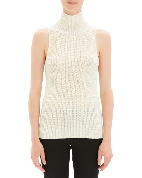 Plaited Sleeveless Knit Turtleneck Sweater