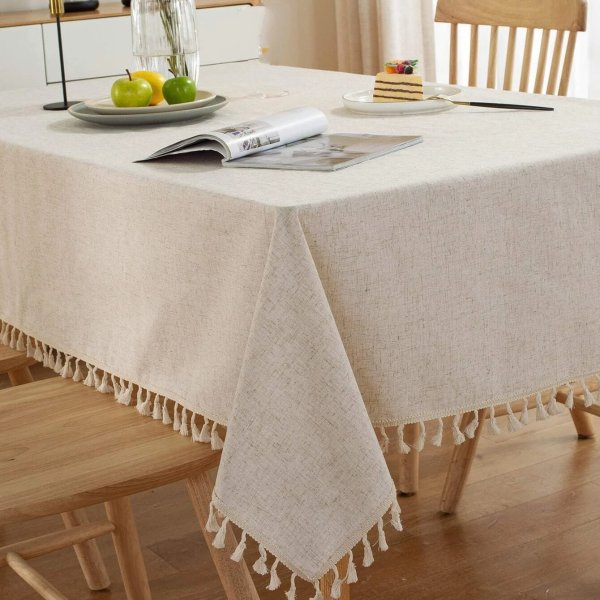 1pc Solid Tassel Decor Tablecloth