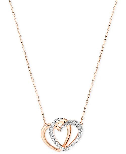 Rose Gold-Tone Crystal Pave Interlocking Double Heart Pendant Necklace
