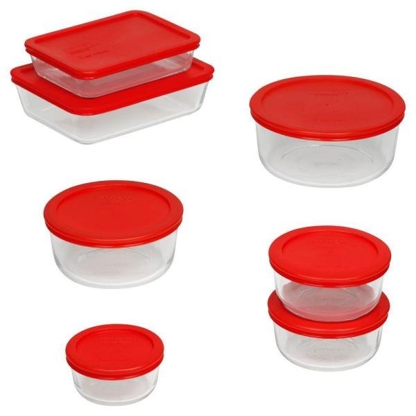Simply Store 14-Piece Glass Storage Set with Red Lids