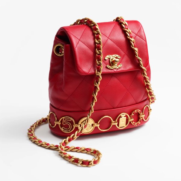 Small backpack, Calfskin & gold-tone metal, red — Fashion | CHANEL