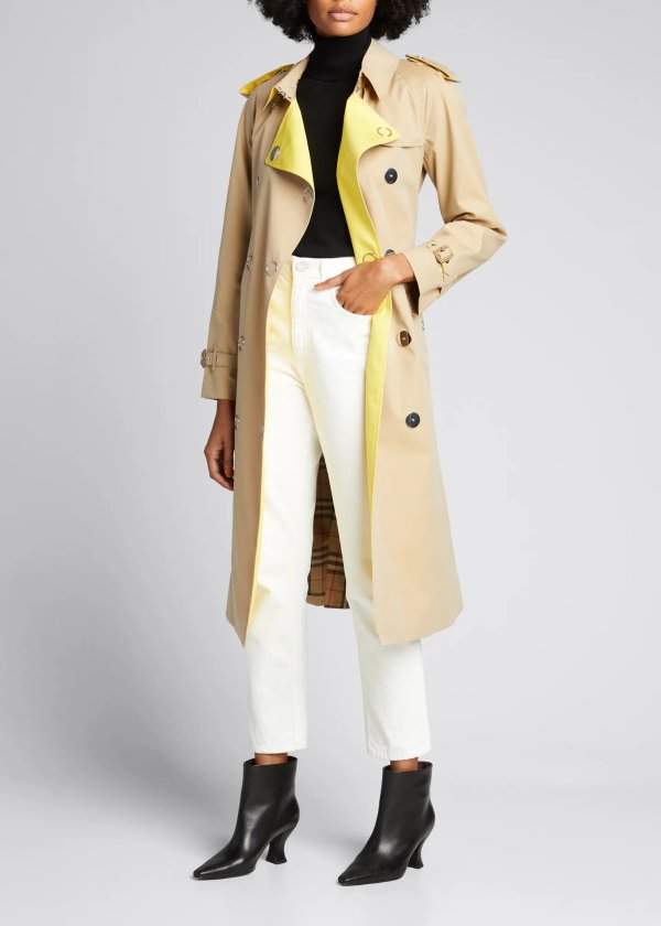Double-Breasted Cotton Lined Check Trench Coat