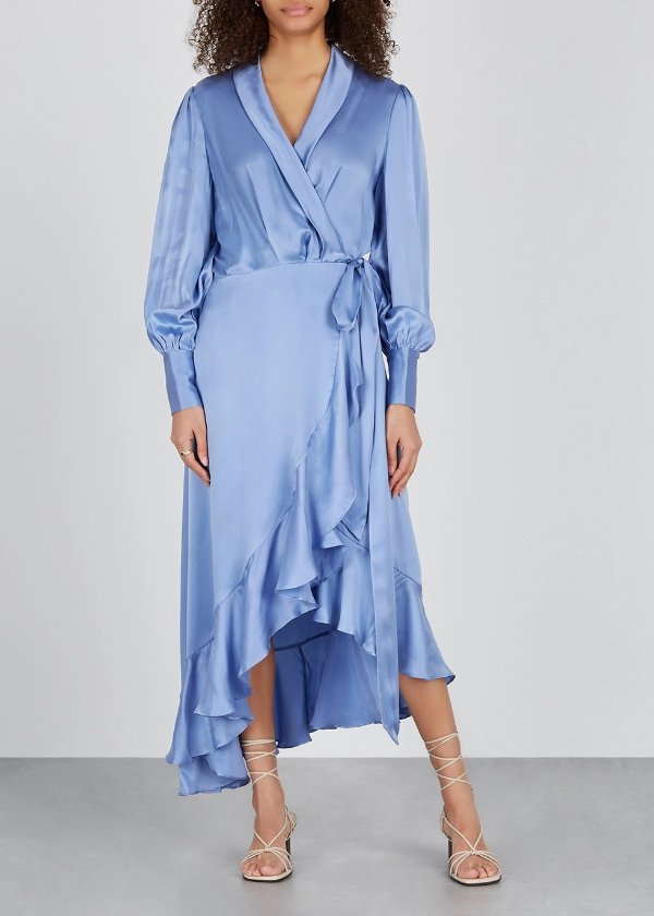 Super Eight blue silk-satin wrap dress
