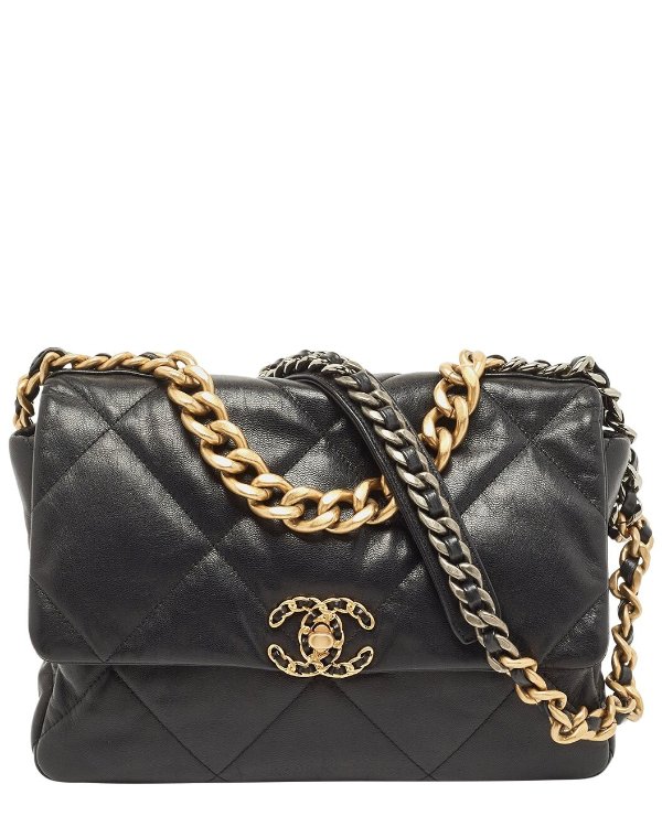 Black Quilted Leather Full Flap Bag (Authentic Pre-Owned) / Gilt