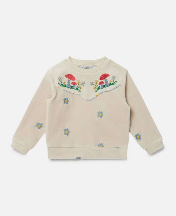Daisy Embroidered Velour Fleece Sweatshirt