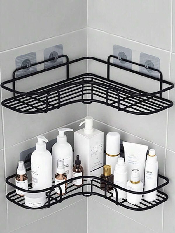 1pc Bathroom Shelf, Shower Caddy Rack, Bathroom Kitchen No Punching Triangle Storage Rack, Punch-free Bathroom Storage Rack