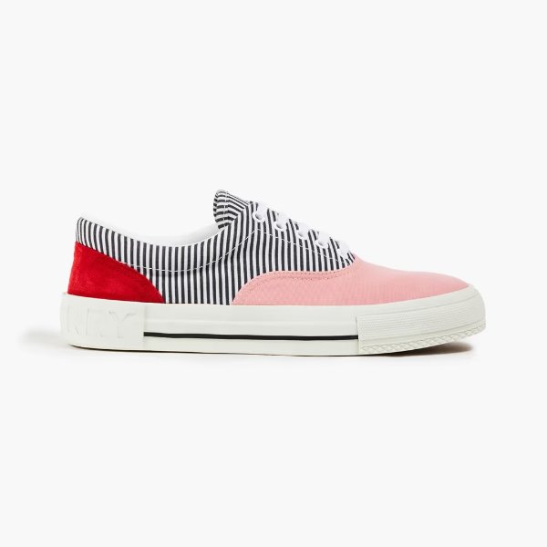 Color-block striped canvas and suede sneakers