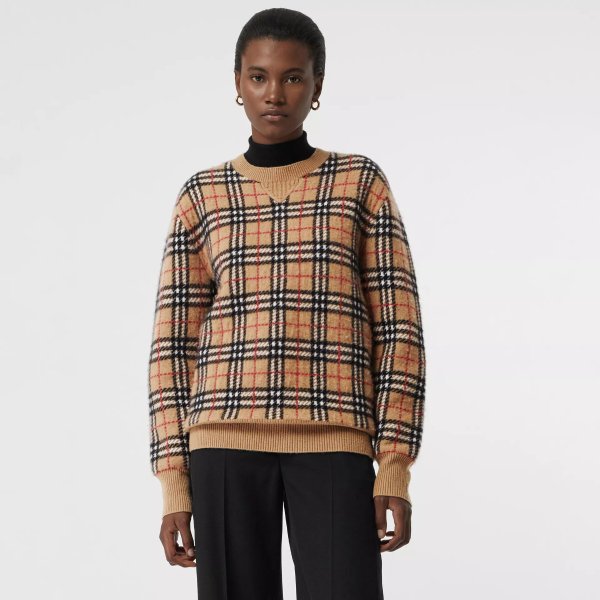 Vintage Check Cashmere Jacquard Sweater