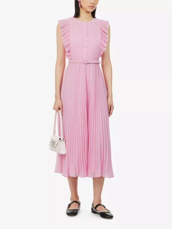 Ruffle-trim 粉色长袖连衣裙