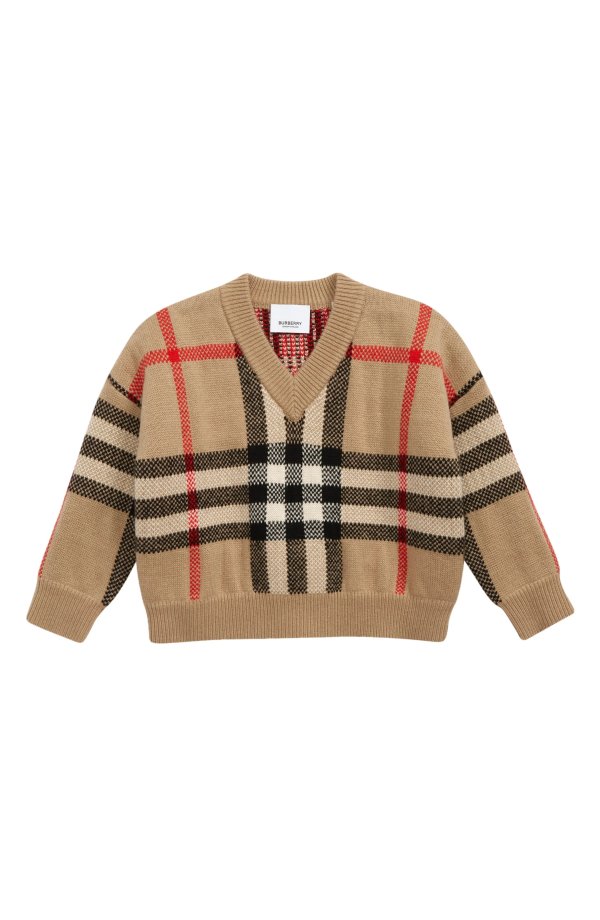 Kids' Denny Jacquard Check Wool & Cashmere Sweater