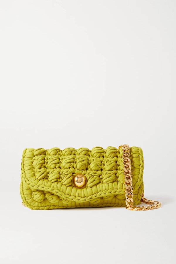 Crocheted cotton-blend shoulder bag