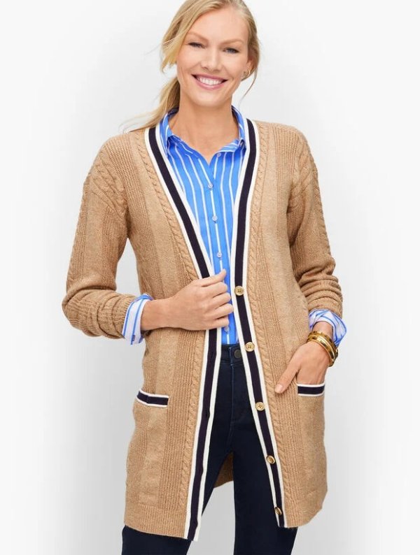Cable Knit Cardigan - Tipped