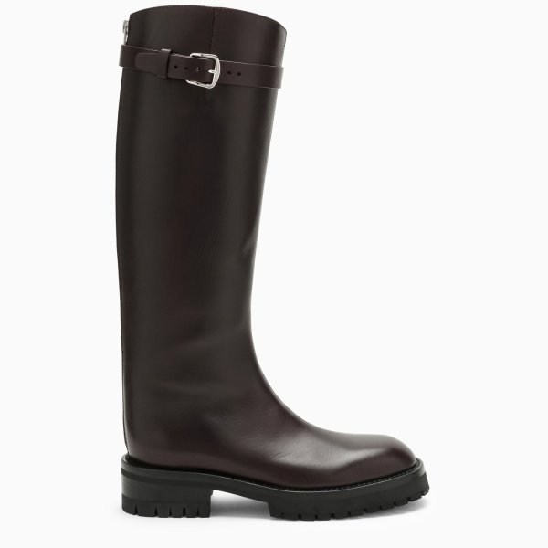 High aubergine leather boot