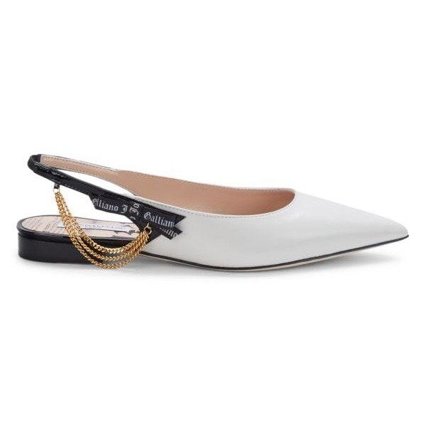 Point-Toe Leather Slingback Ballet Flats