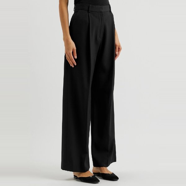 Pleated wide-leg twill trousers