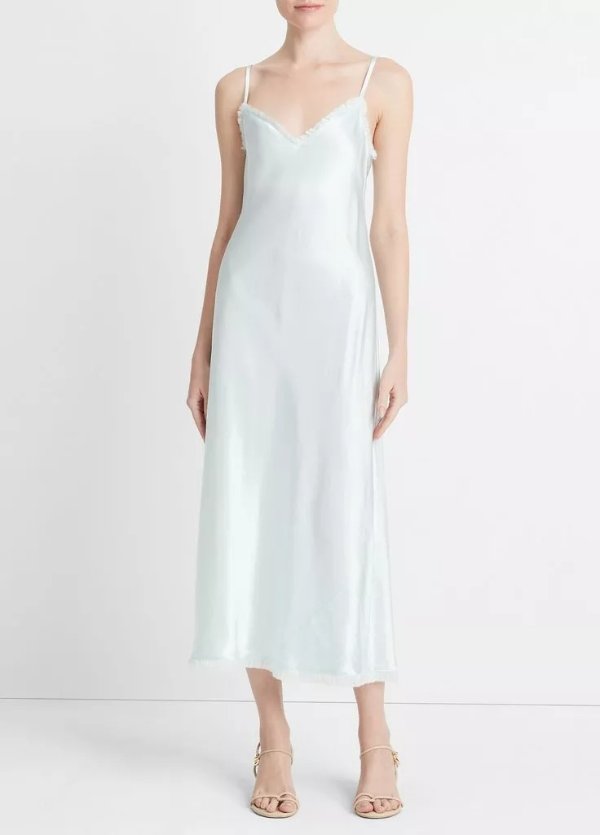 Satin Frayed-Edge Bias Camisole Dress